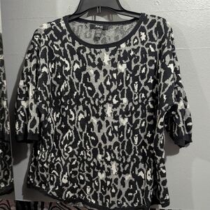 Style & Co. Black & White Leopard Print Knit Pullover